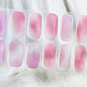 SUPERSET semicured gel nail stickers - pink ombré with glitter, pink water marbled gel nail sticker with silver glitter